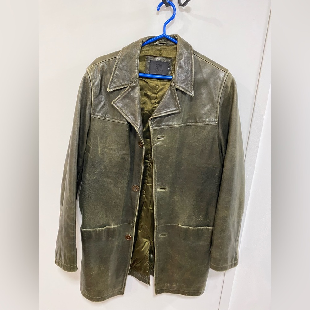 Olive grean real leather coat